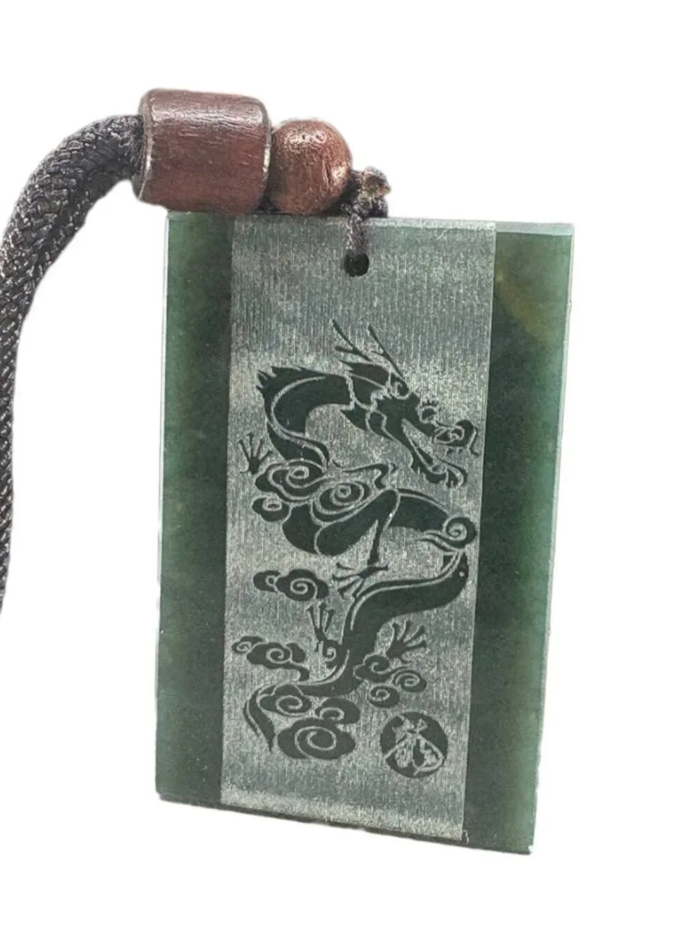 Natural Green Hetian Jade Pendant w Dragon & Cloud 44mmx28mm